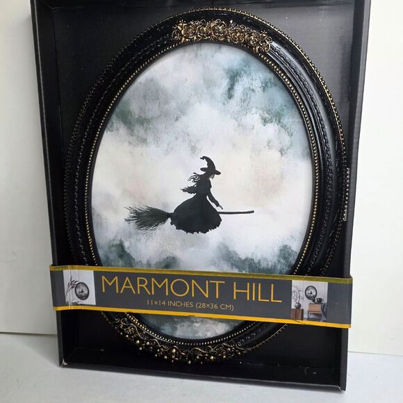 Halloween Marmont Hill Flying Witch On Broom Oval Framed Wall Art Decor - NEW - Picture 2 of 3